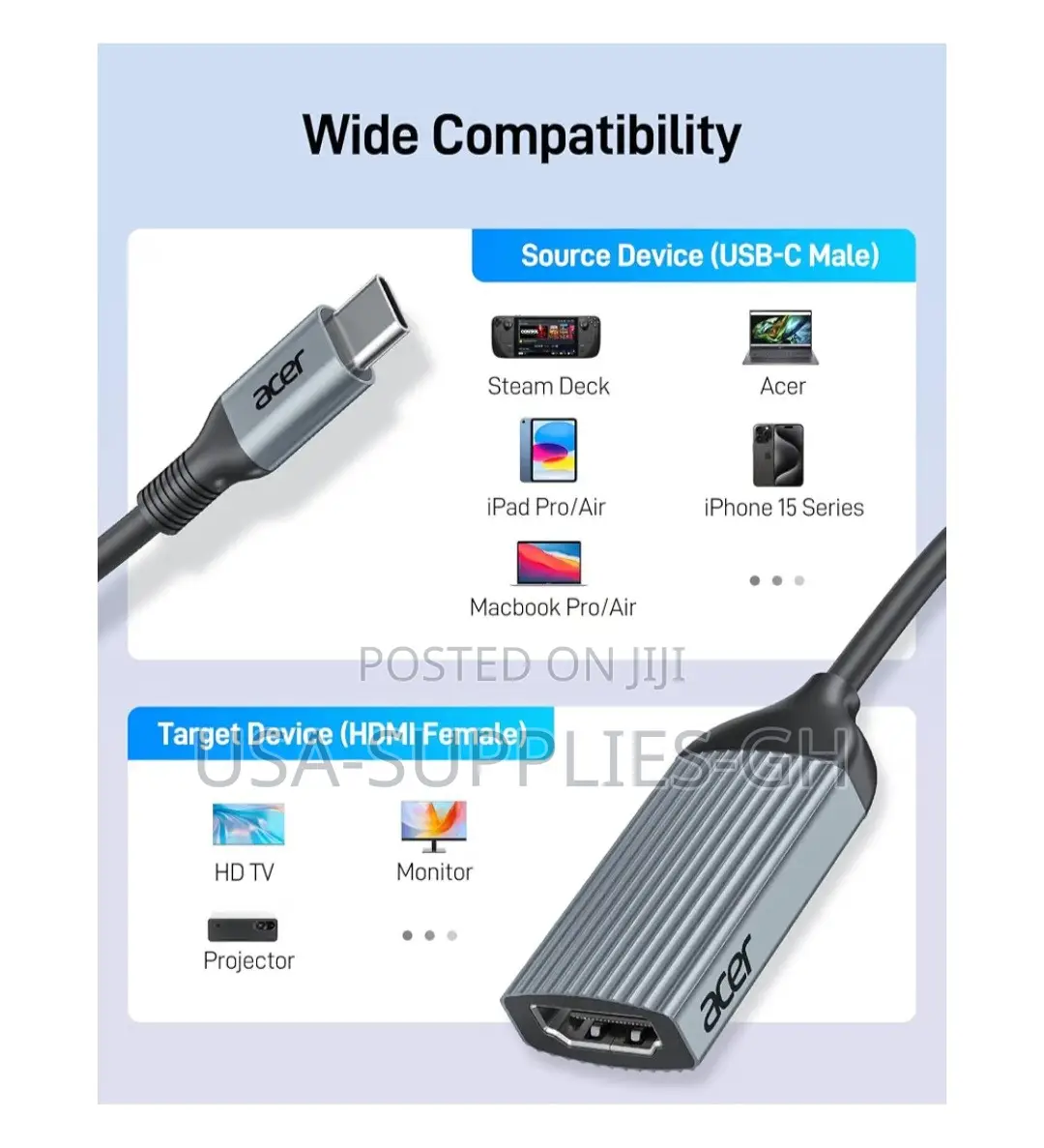 Acer USB-C to HDMI Adapter at 60Hz From USA
