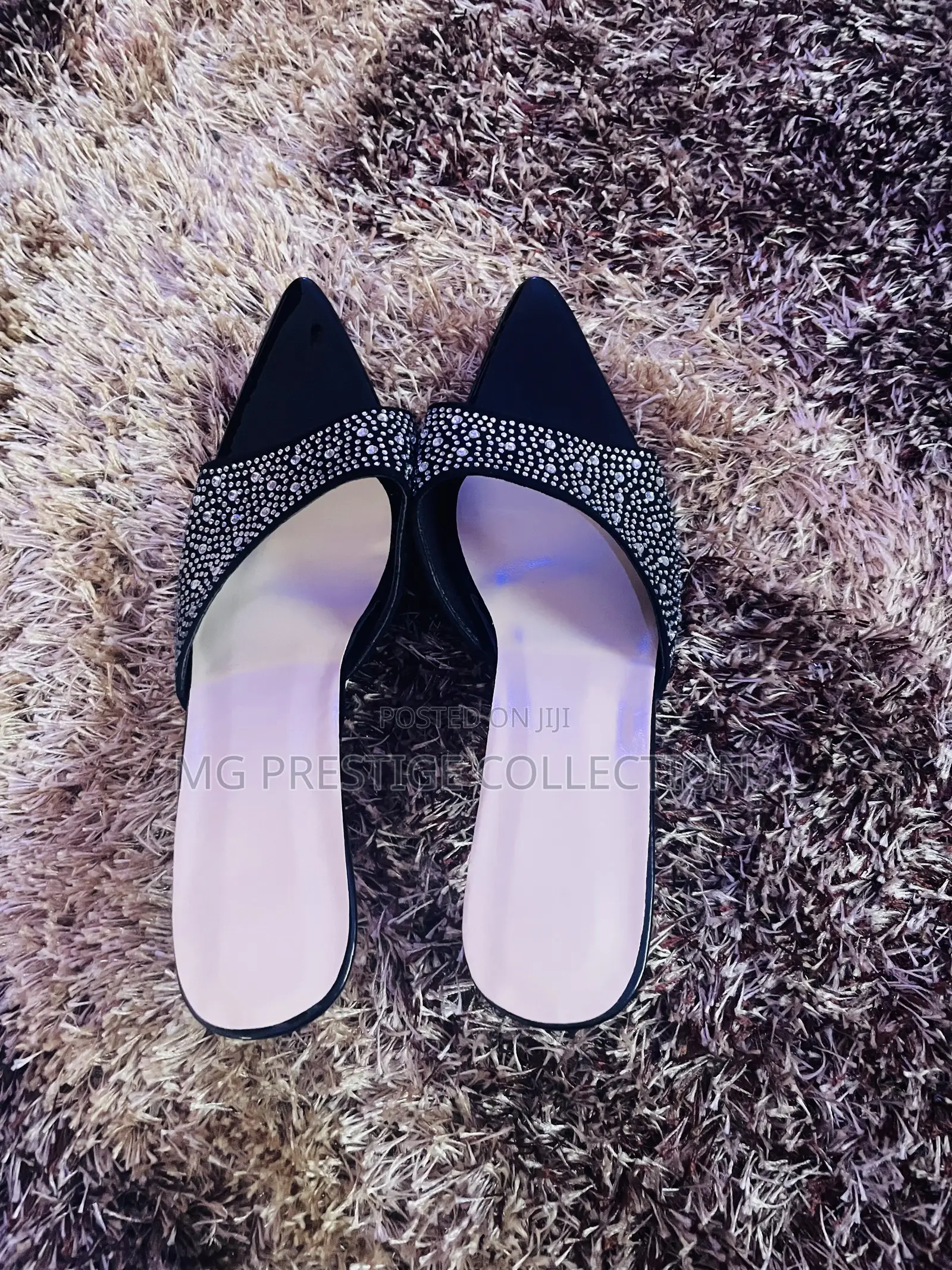 Black Rhinestone Pointed-Toe Mules