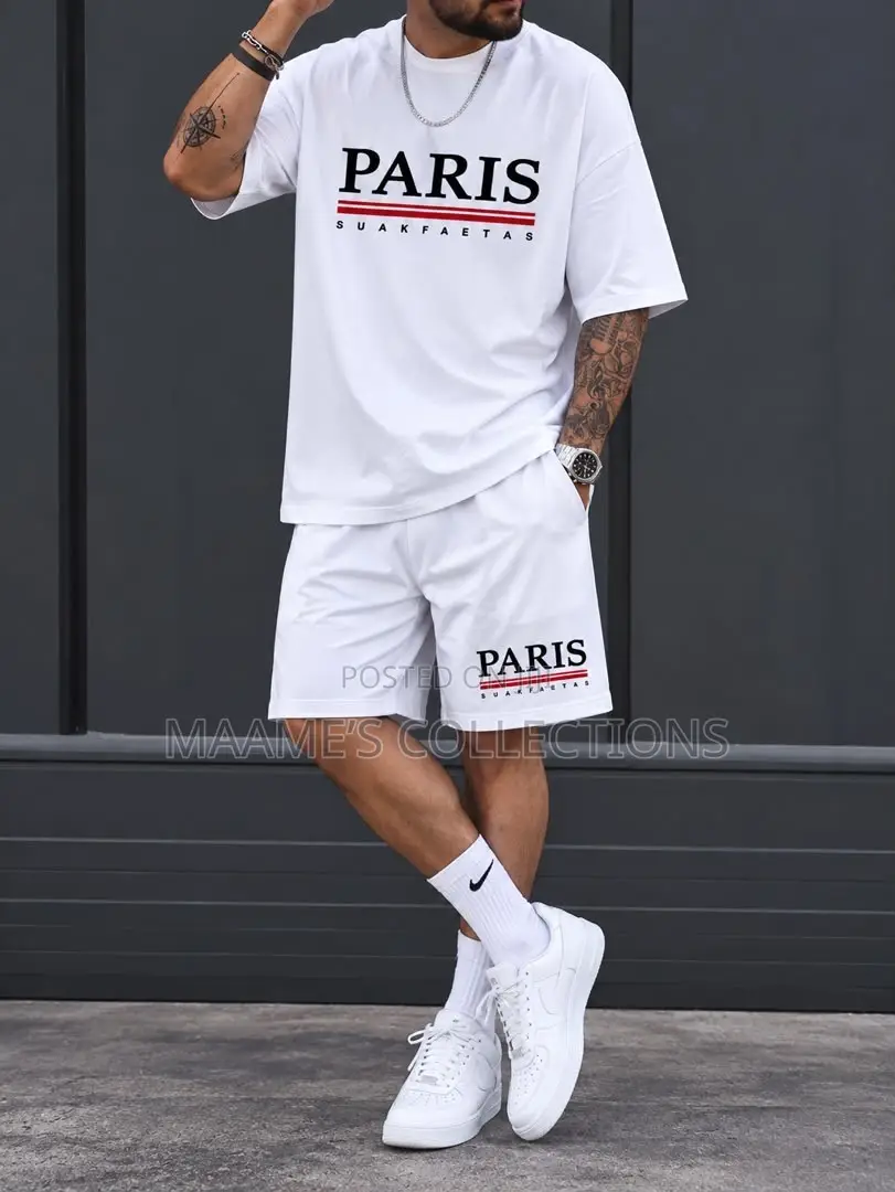 Men'S 2pcs Casual Round-Neck Short-Sleeved T-Shirt and Short Pants Set