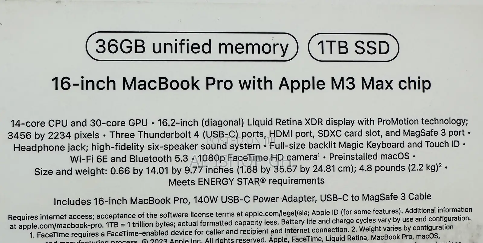 New Laptop Apple MacBook Pro 2023 M3 Max 36GB Apple M3 Max SSD 1T