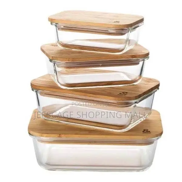 Stackable Glass Food Storage Containers With Bamboo Lids (Set of 4)