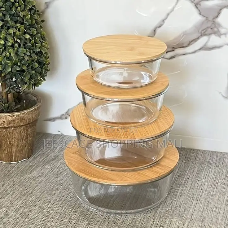 Stackable Glass Food Storage Containers With Bamboo Lids (Set of 4)