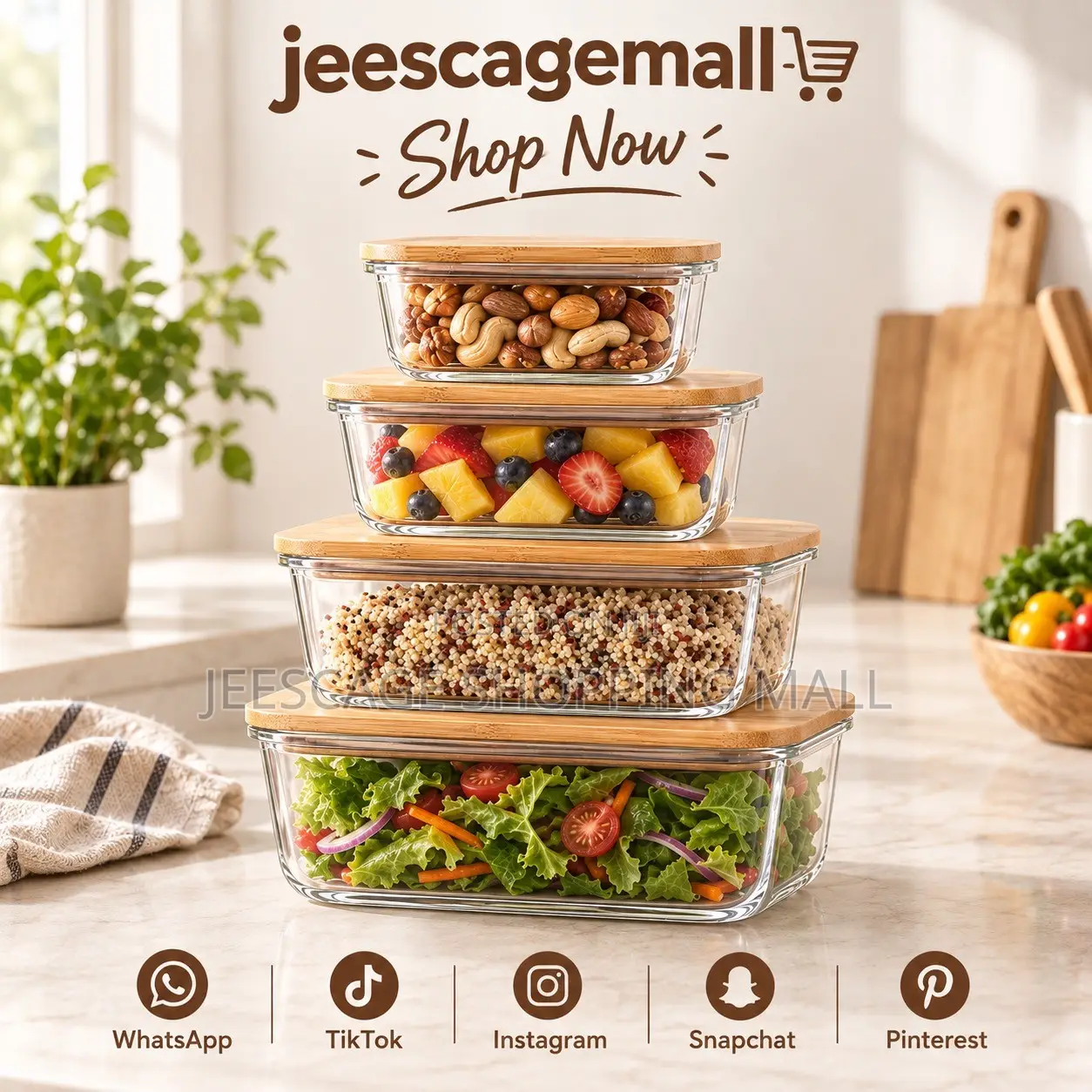 Stackable Glass Food Storage Containers With Bamboo Lids (Set of 4)