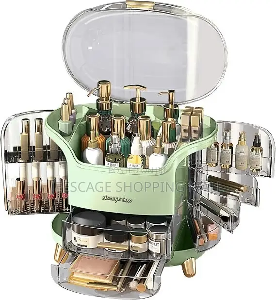 Luxury Dustproof Cosmetic Storage Box With Drawers - Mint Green