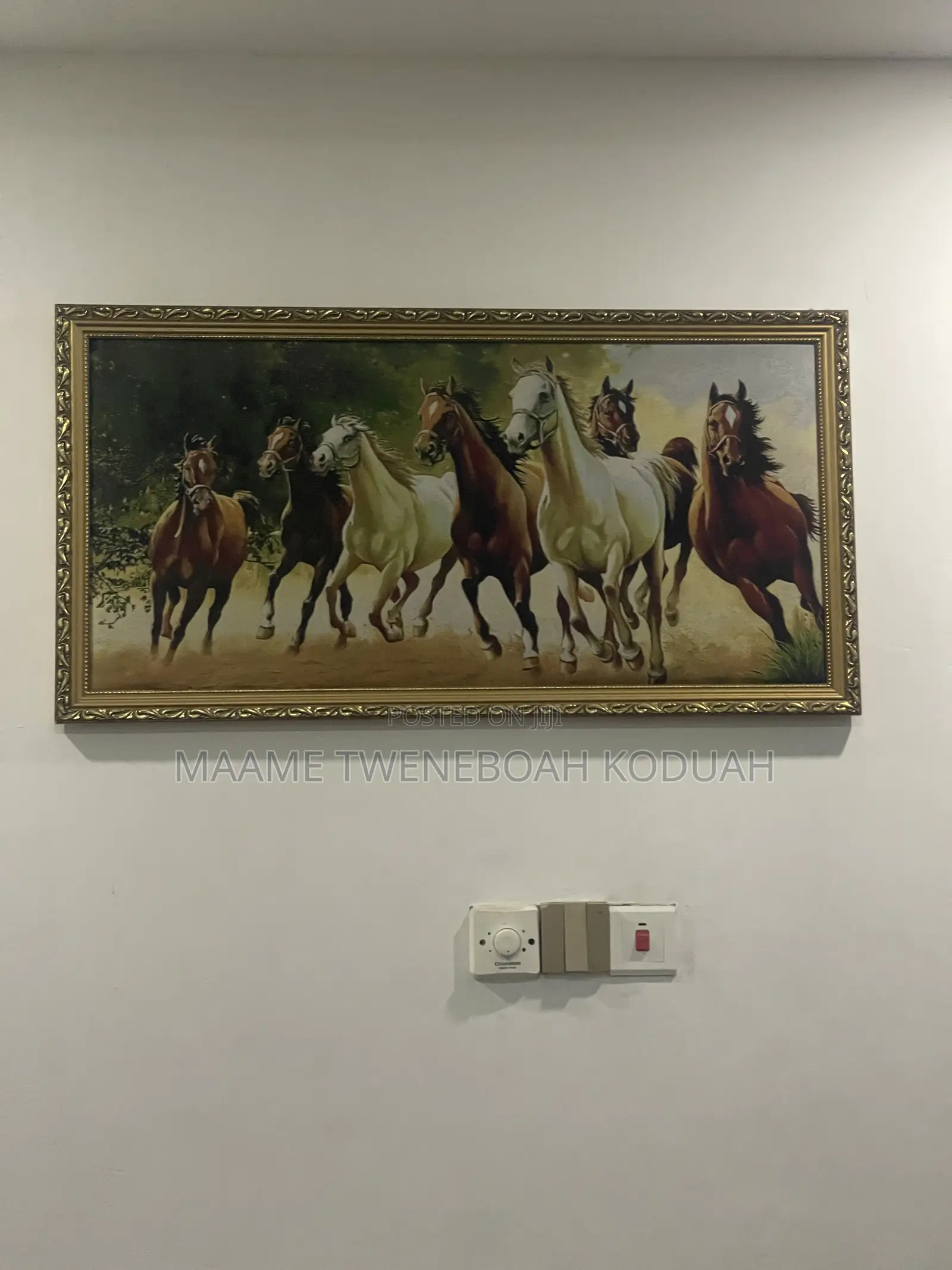 Premium Framed Seven Galloping Horses Wall Art – Ornate Gold Frame