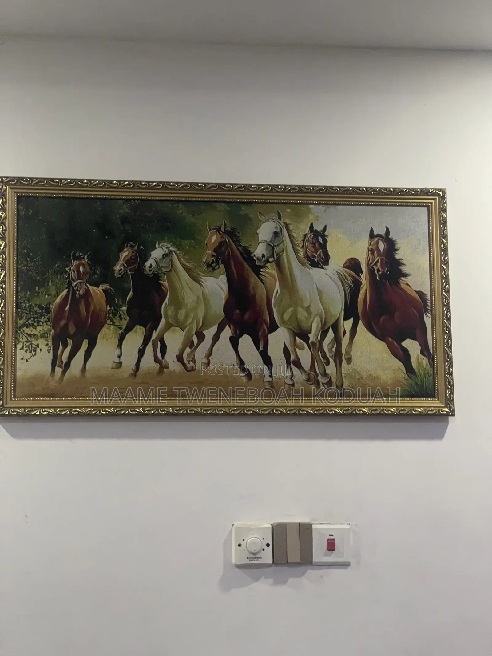 Premium Framed Seven Galloping Horses Wall Art – Ornate Gold Frame