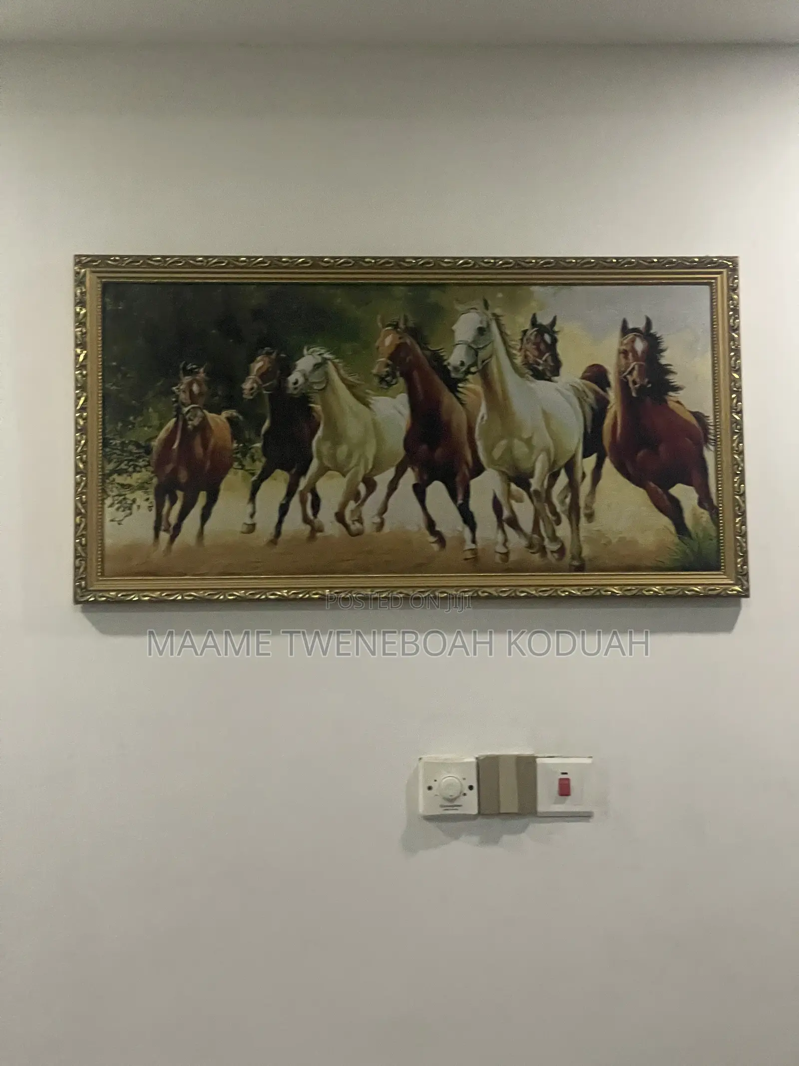 Premium Framed Seven Galloping Horses Wall Art – Ornate Gold Frame
