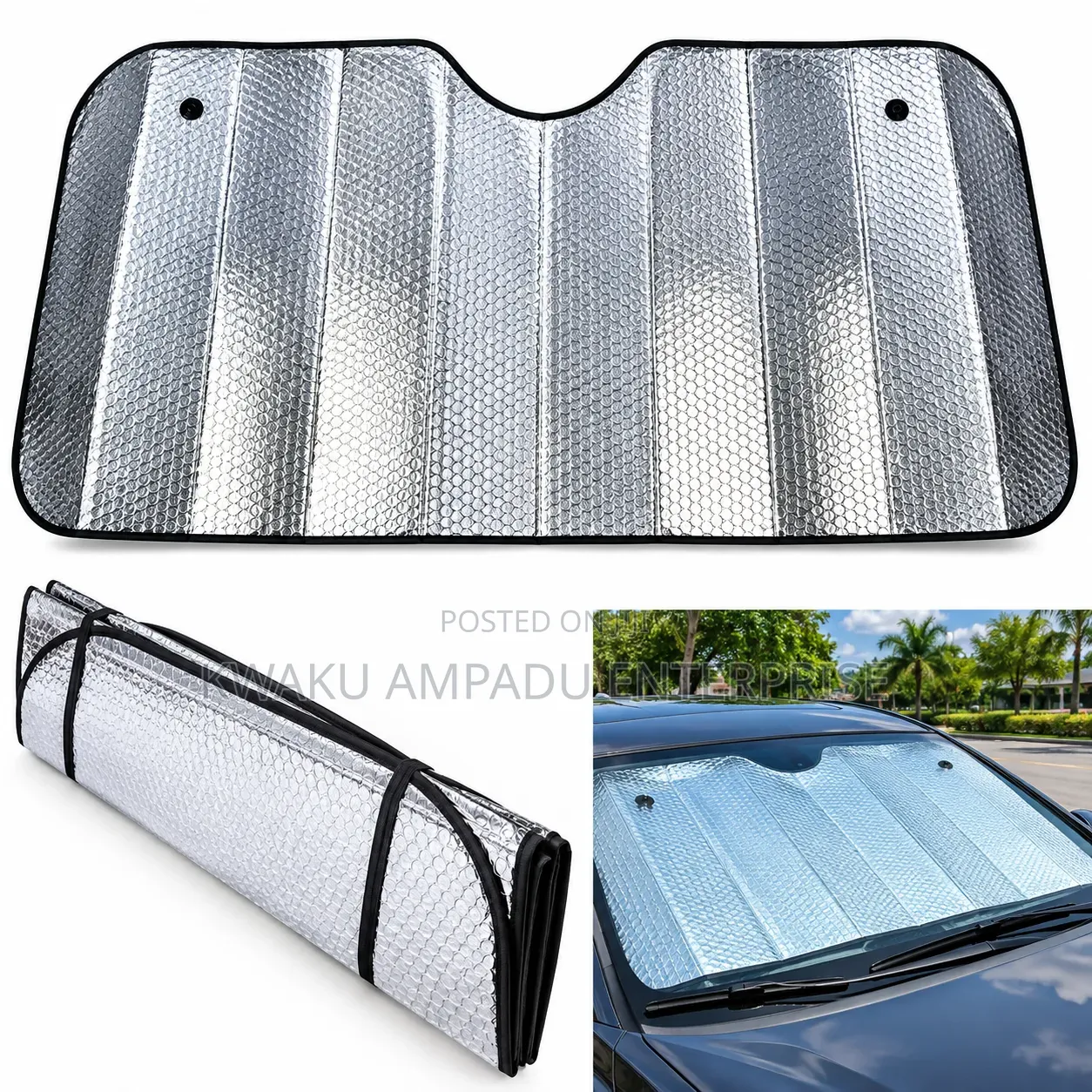 Foldable Reflective Car Sunshade With Suction Cups – Anti-Uv 60x130cm