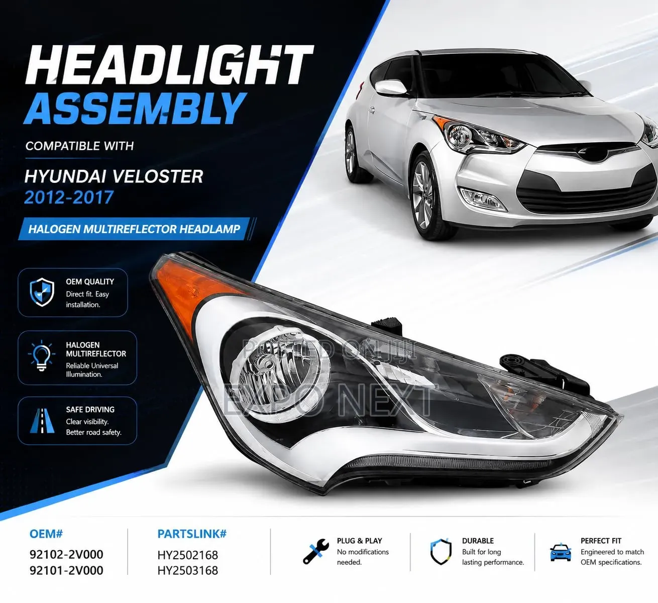Halogen Headlights for Hyundai Veloster Turbo Hatchback 2013-2017