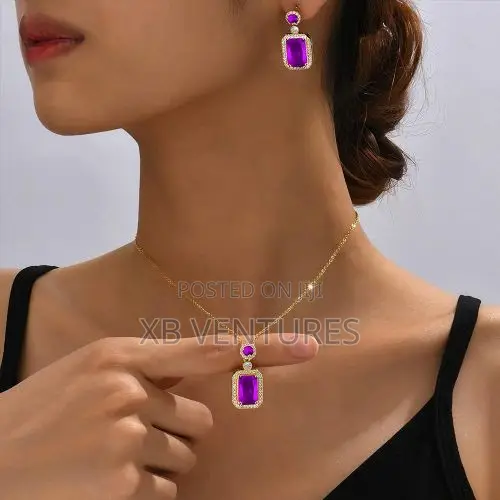 Women's Quartz Watch With Necklace Earrings Ring Set Z - Purple