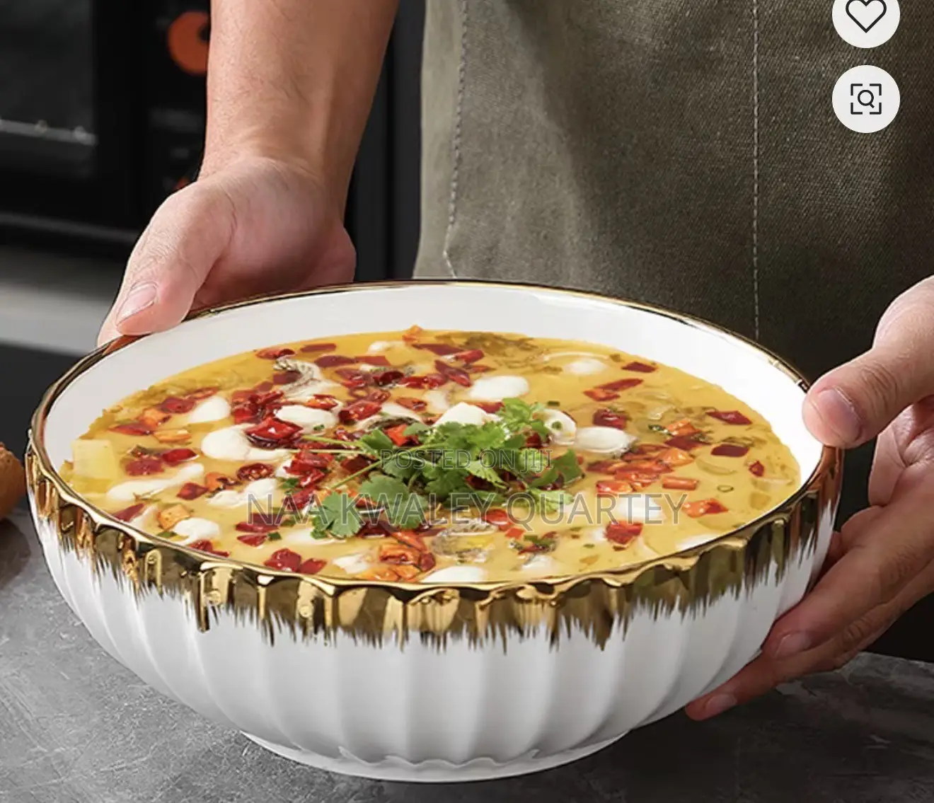 14” Large Gold Rim Serving Bowl