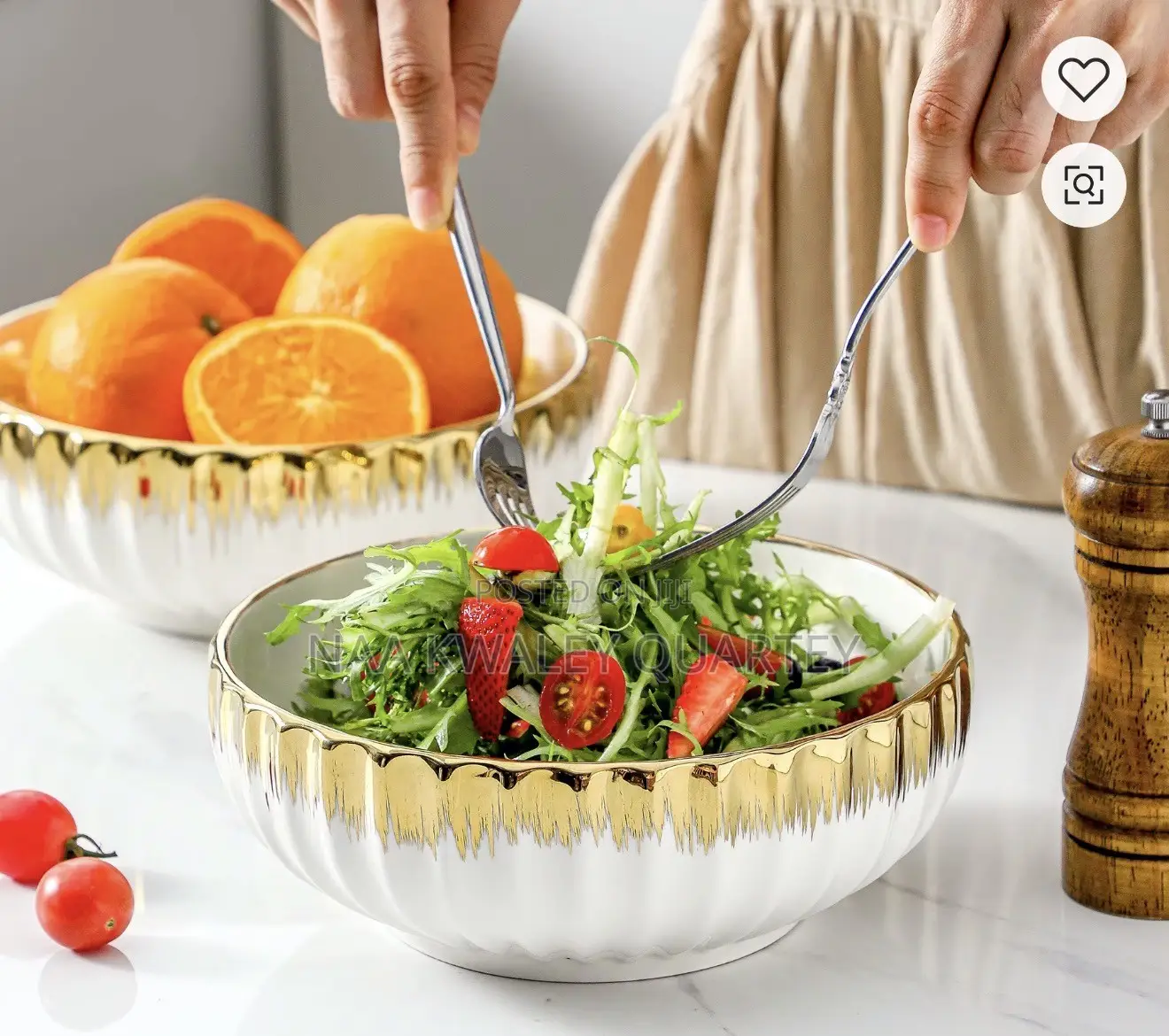 14” Large Gold Rim Serving Bowl