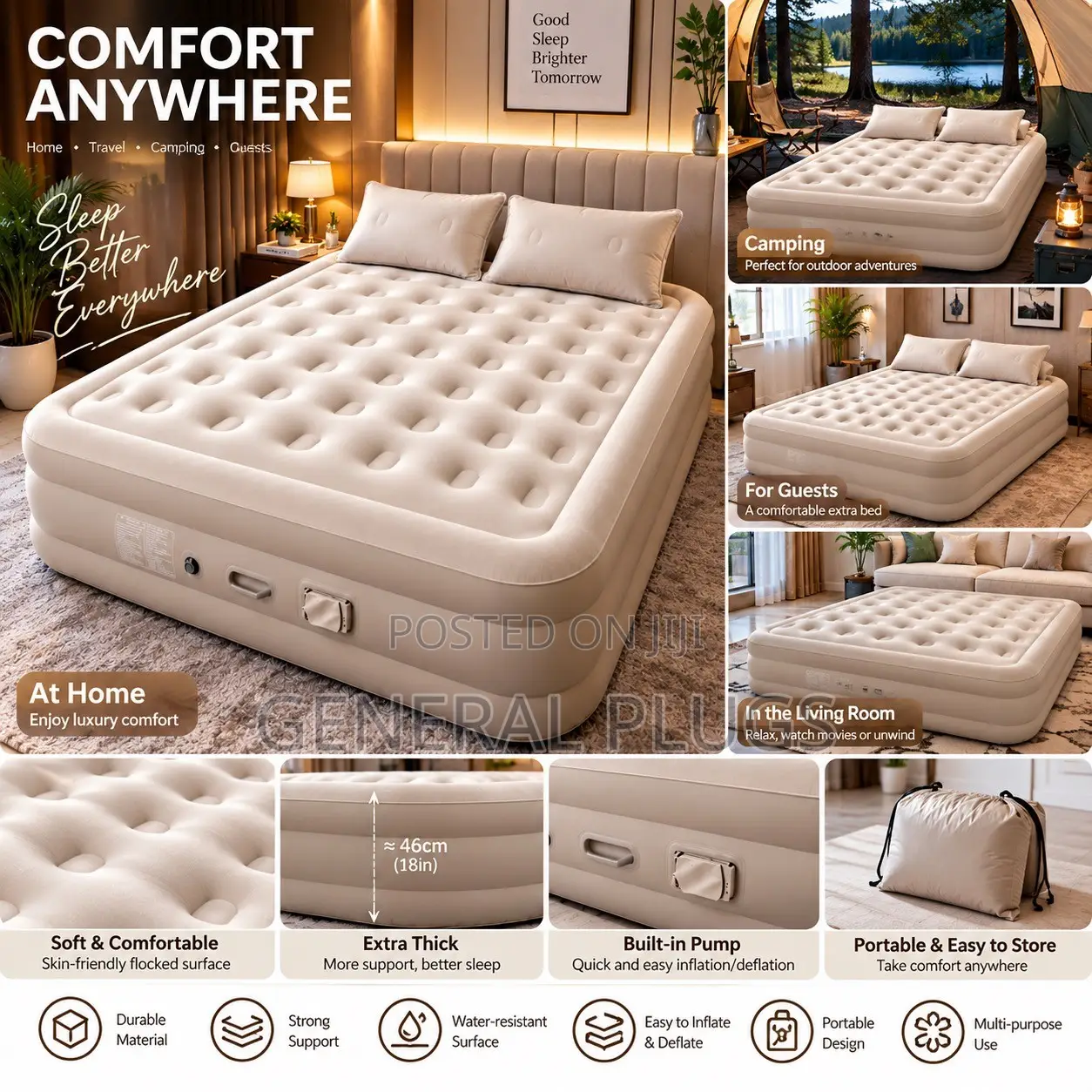 Comfortable Double Size Inflatable Air Mattress With an Inbuilt Pump