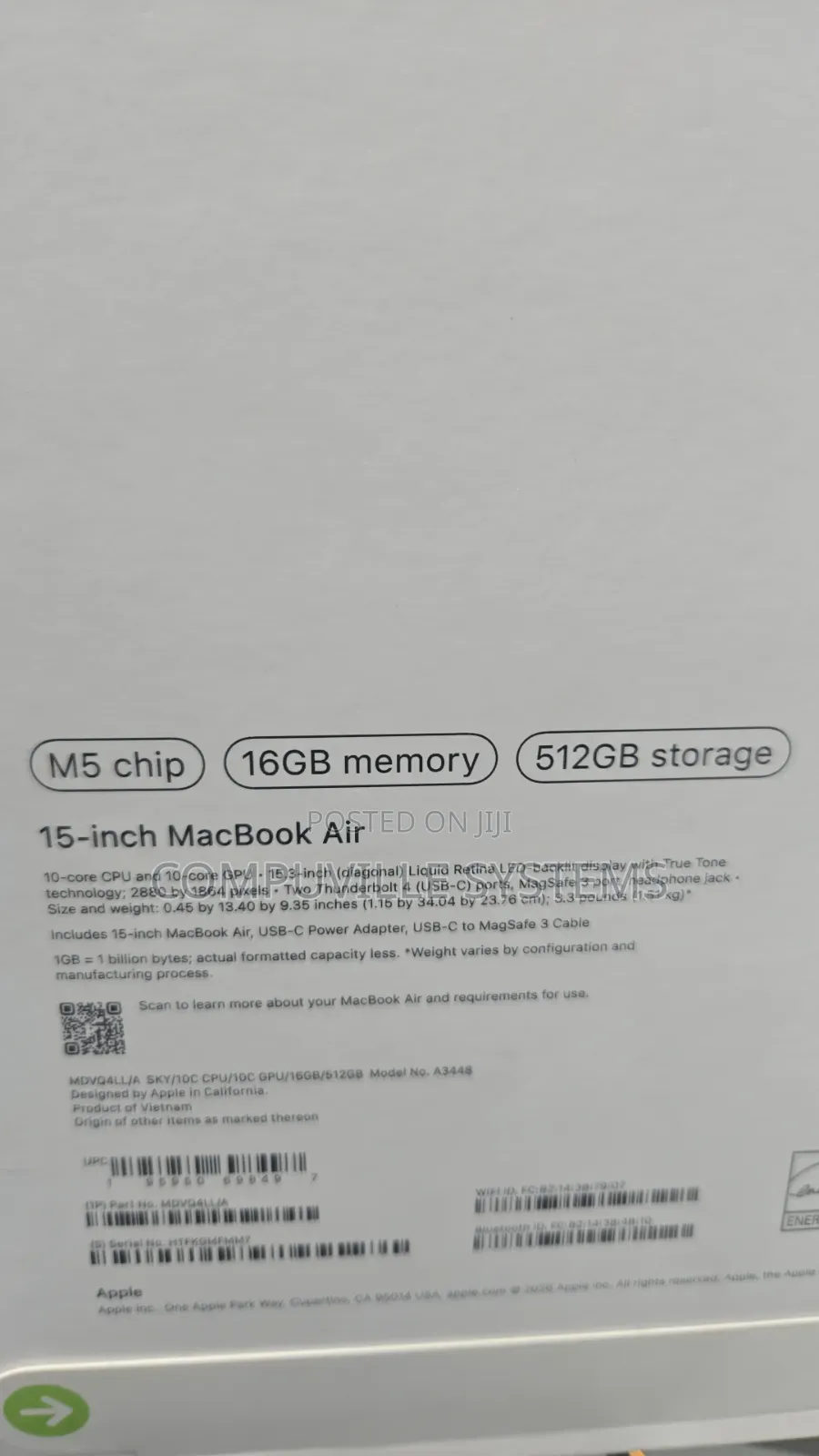 New Laptop Apple MacBook Air 16GB Apple M5 SSD 512GB