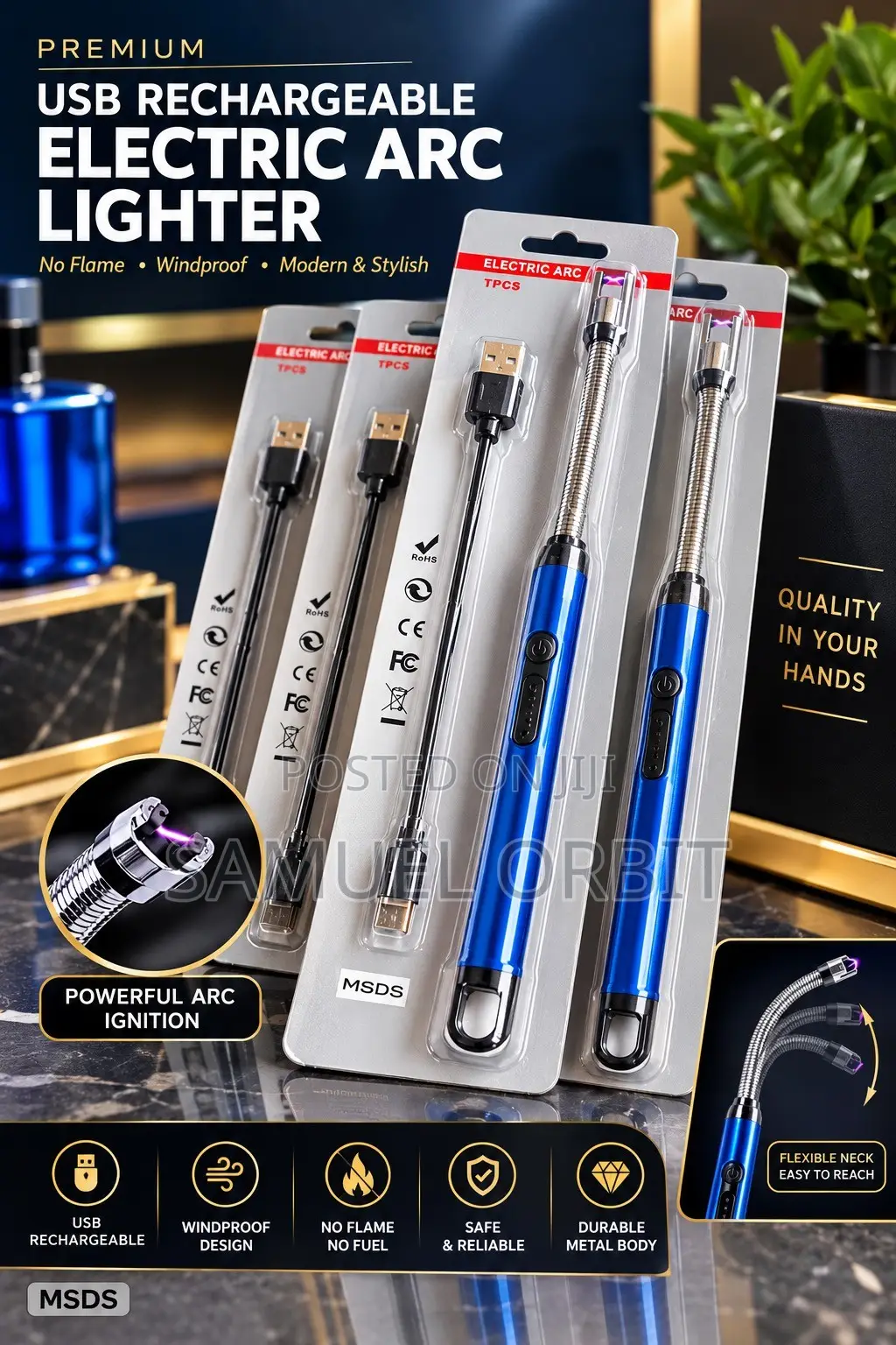 USB Rechargeable Electric Arc Lighter – Windproof Flameless