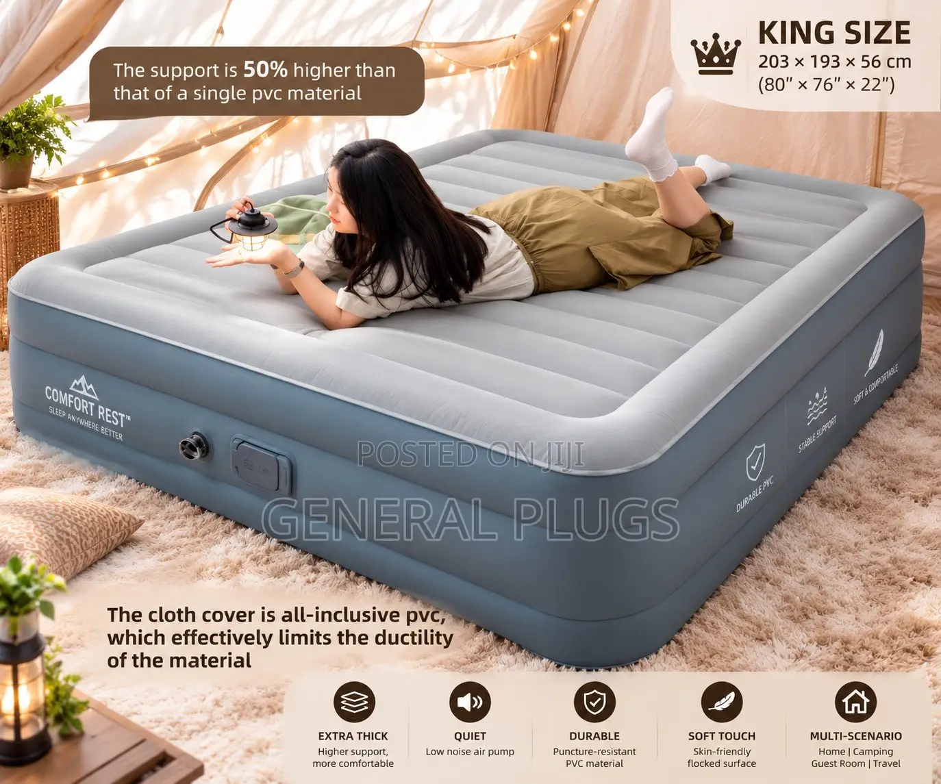 Luxury Camping Inflatable Double Size Air Mattres With Automatic Pump