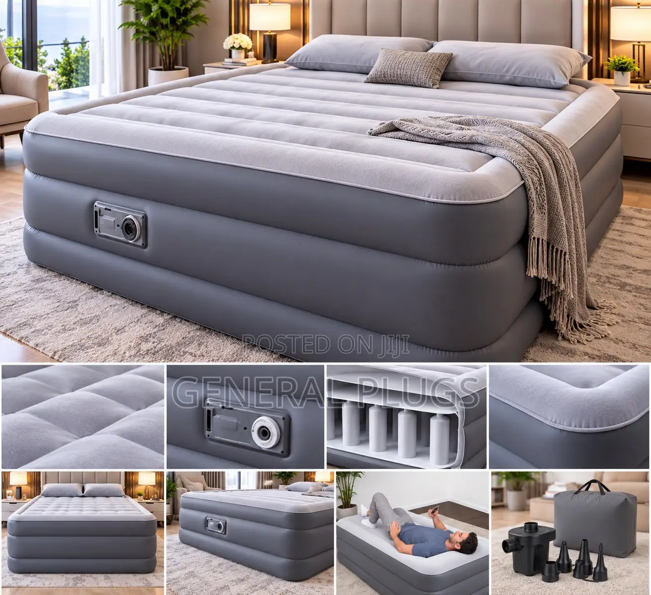 Effortless Portable Automatic Pump Inflatable Double Size Air Mattress