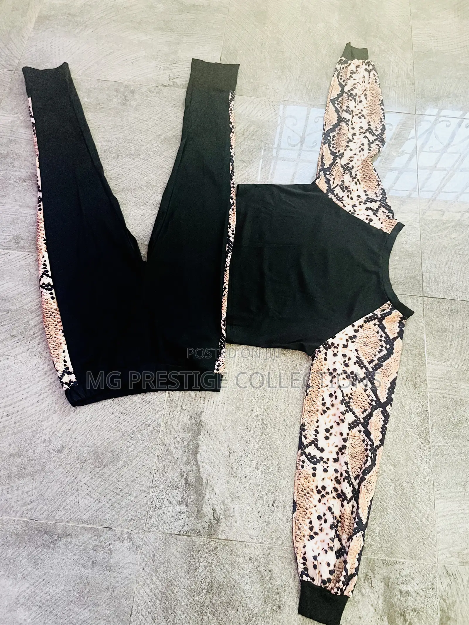 Women's Snakeskin Patchwork Top Trousers 2-Piece Set