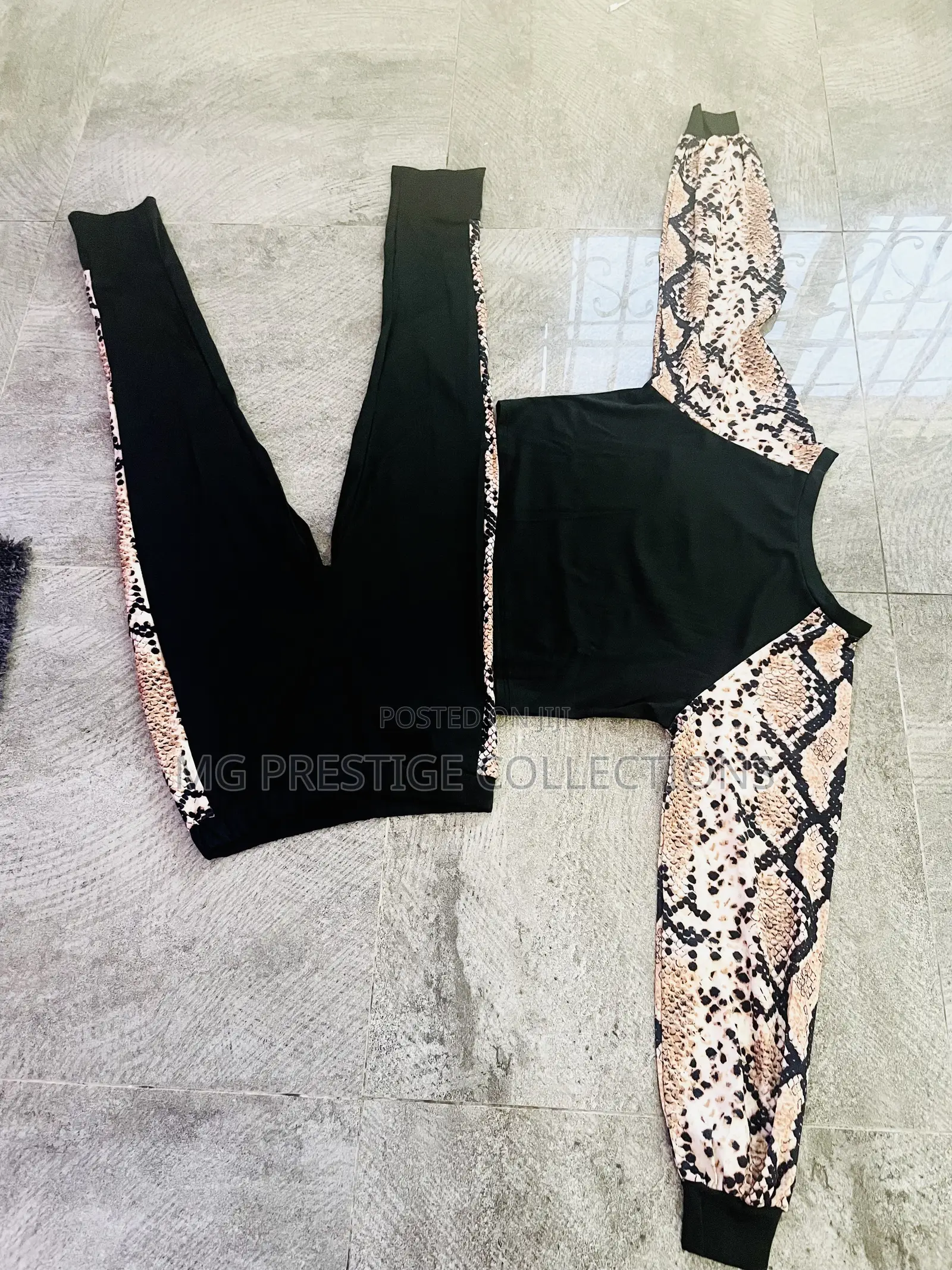 Women's Snakeskin Patchwork Top Trousers 2-Piece Set