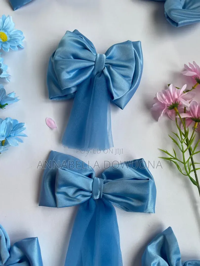 Blue Satin Ribbon Bows for Gift Packaging