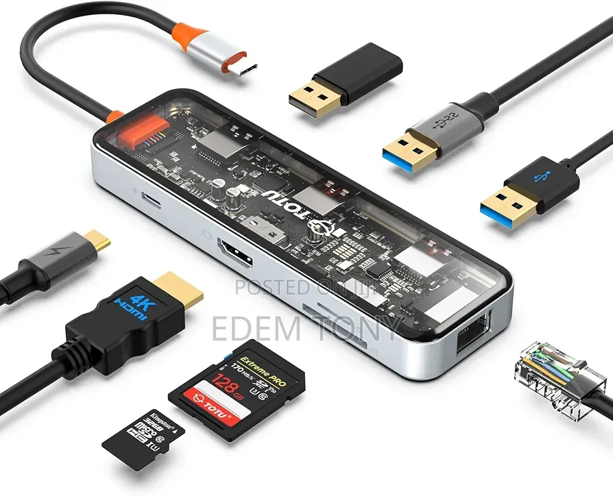 8-in-1 USB Type-C Transparent Multiport Hub Adapter