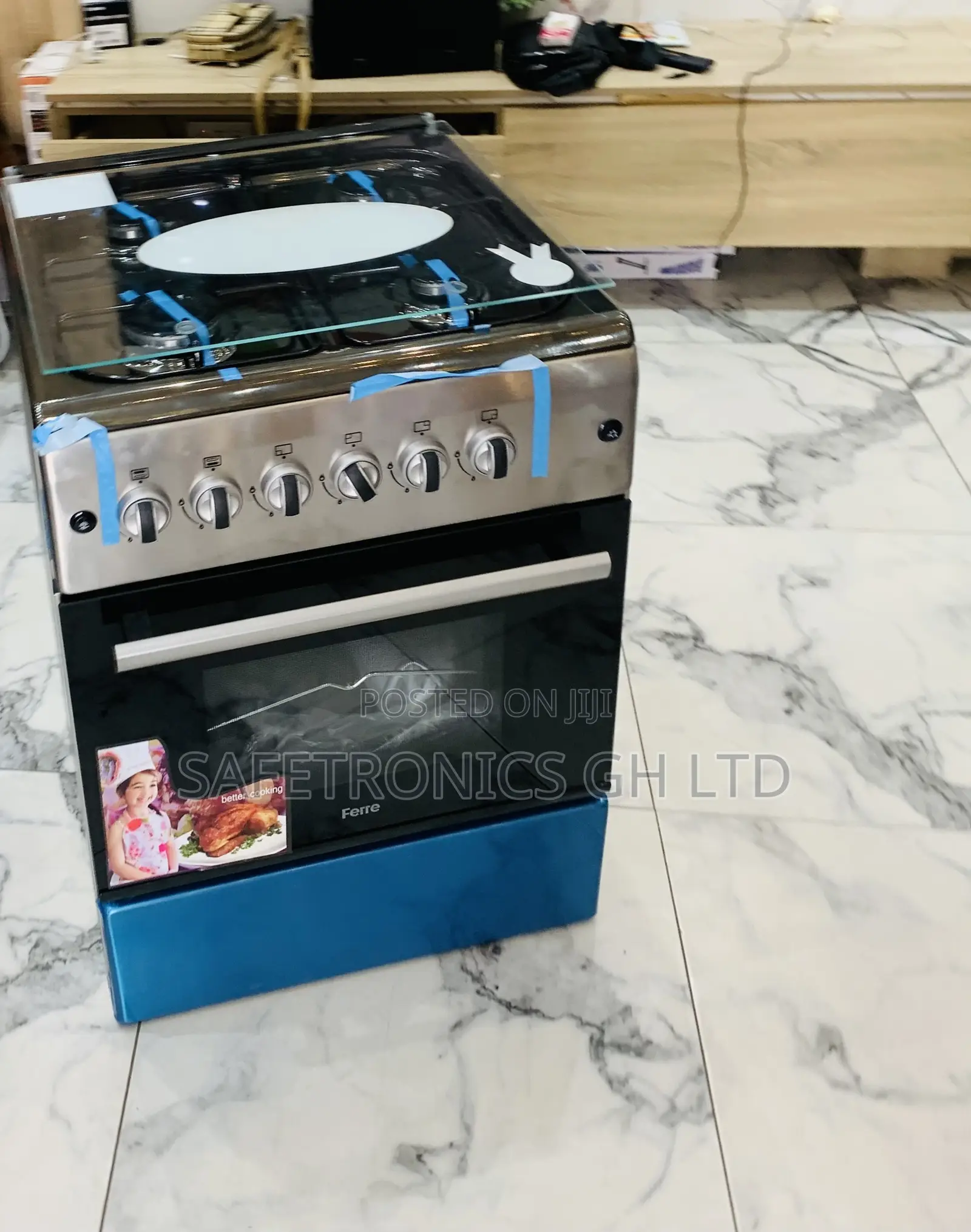 Perfect Sleek 60x60 Grey Ferre 4 Gas Oven Glass Cooker