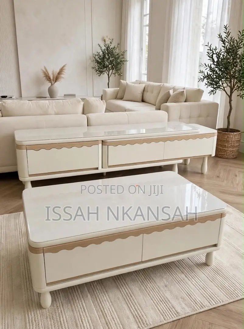 Cream White Scalloped Set ( Coffee Table + TVs Stand
