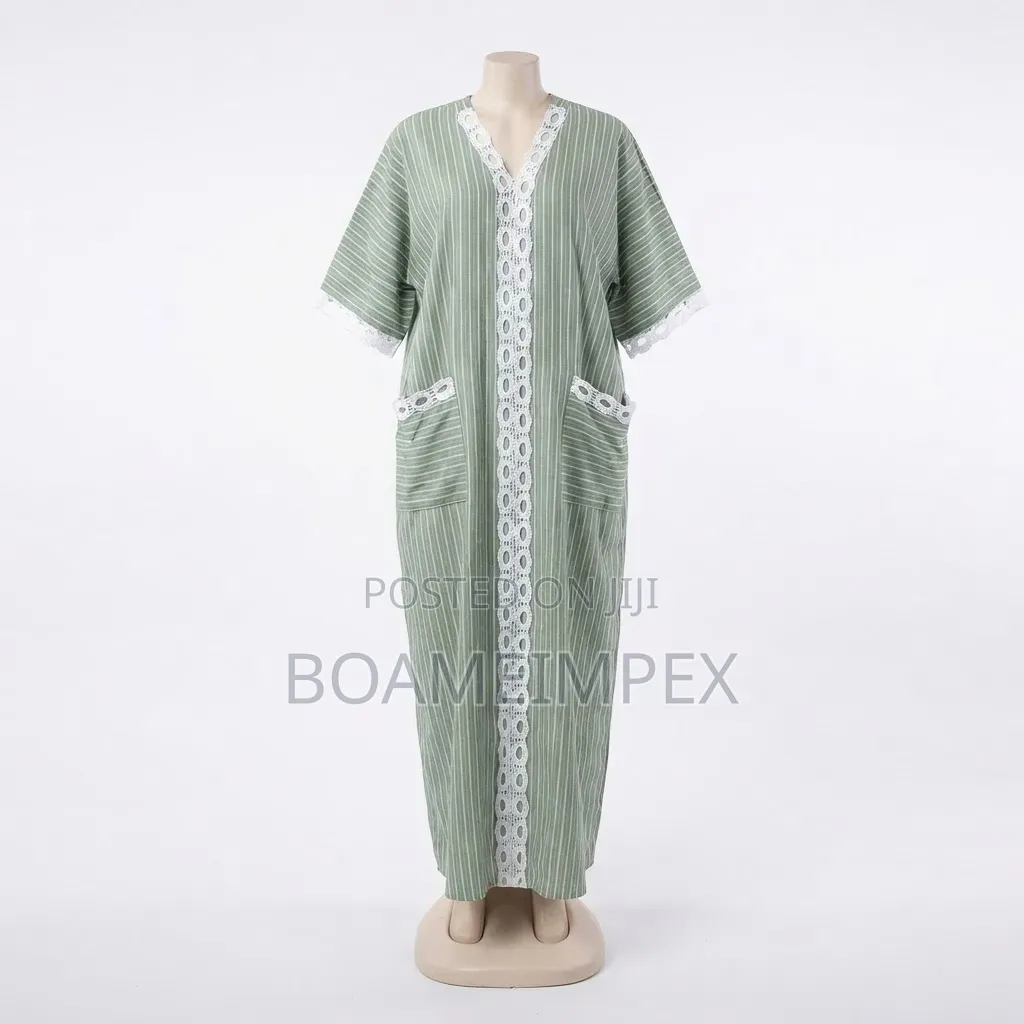 Ladies Bubu-Elegant Striped Cotton Kaftan Maxi Dress