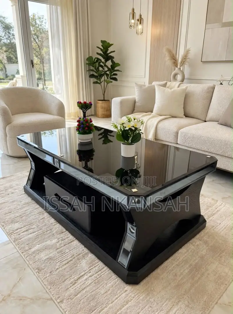 Black + Silver Chrome Coffee Table With Drawers