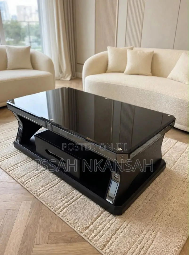 Black + Silver Chrome Coffee Table With Drawers