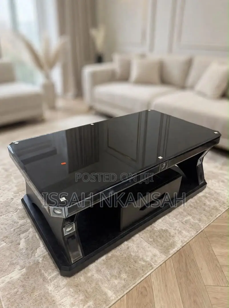Black + Silver Chrome Coffee Table With Drawers