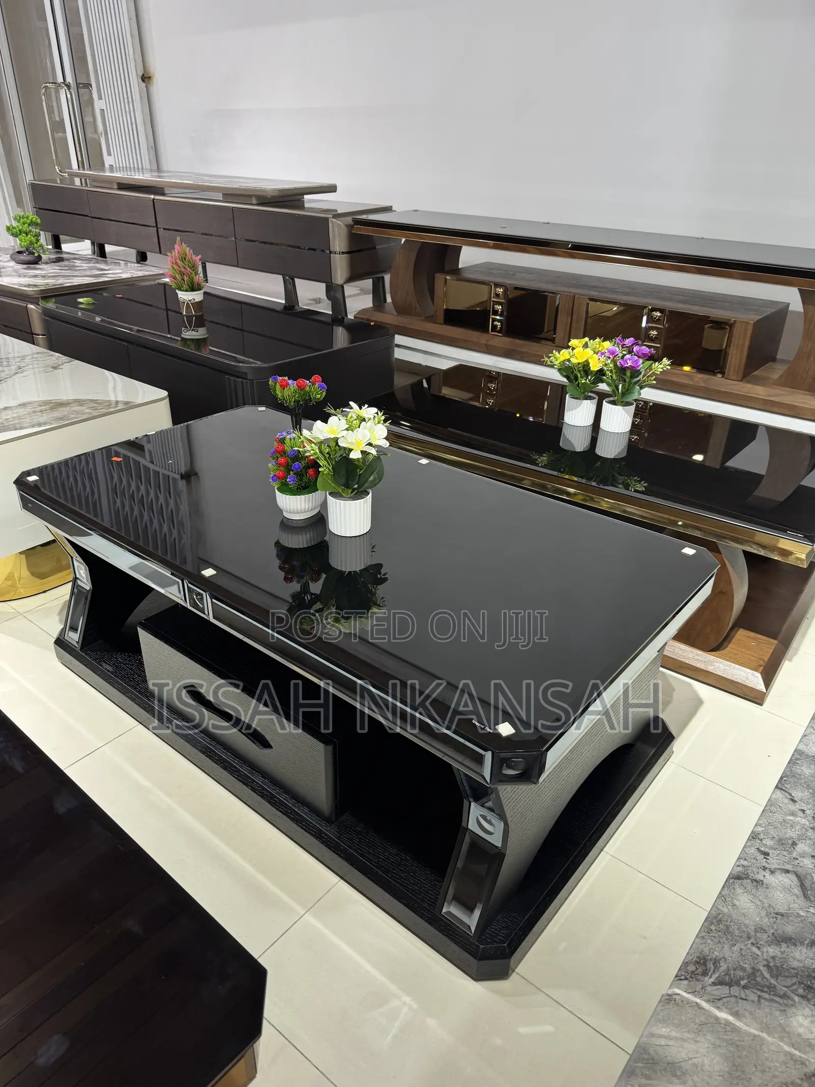 Black + Silver Chrome Coffee Table With Drawers