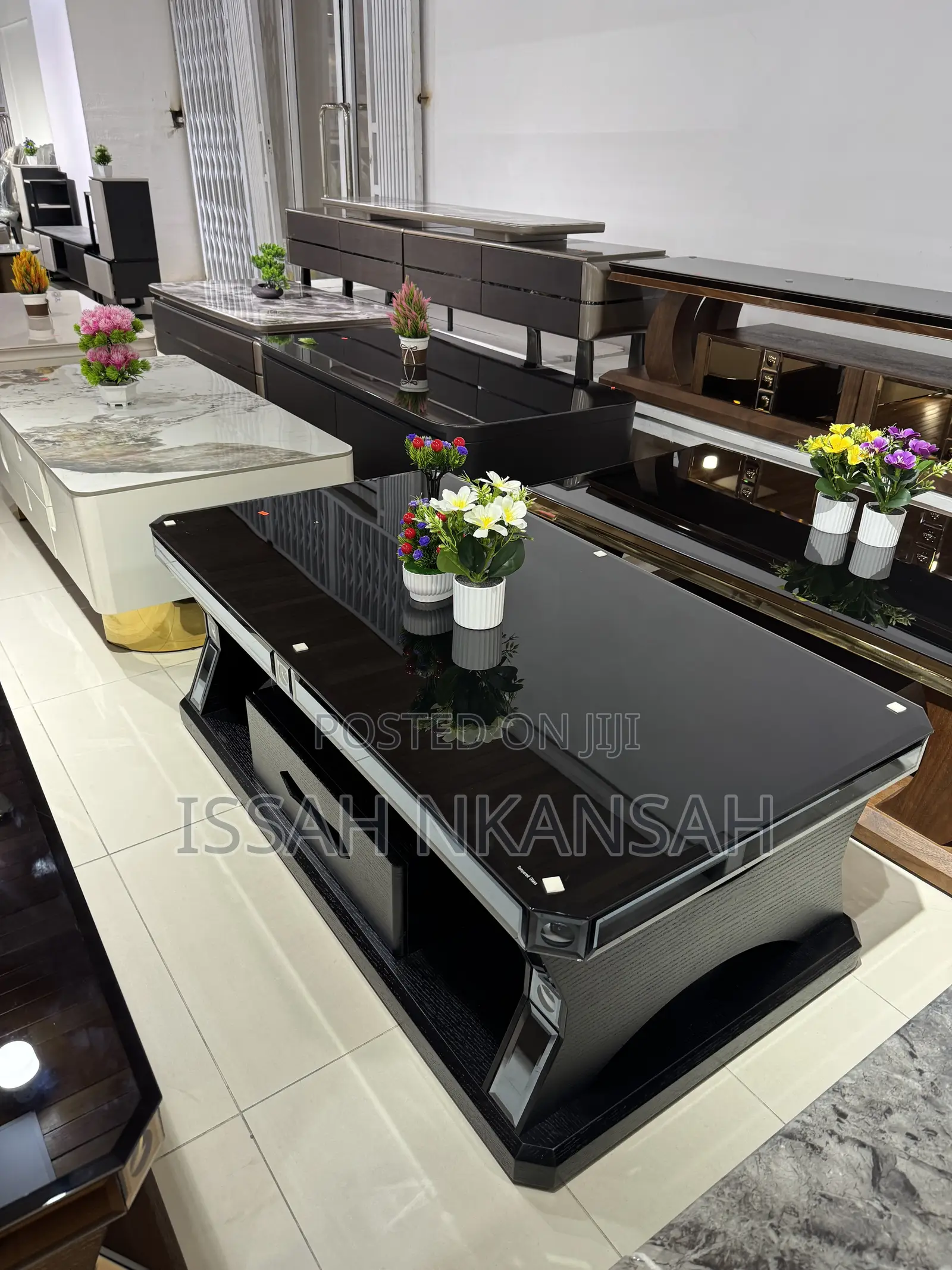 Black + Silver Chrome Coffee Table With Drawers