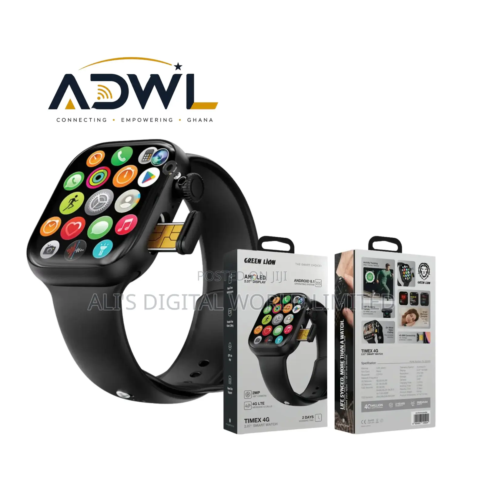 Green Lion Timex 4G 2.07 Inch Smart Watch – Black