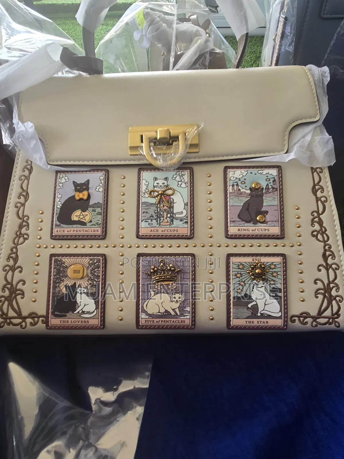 Luxury Vintage Cat Tarot Card Top-Handle Handbag
