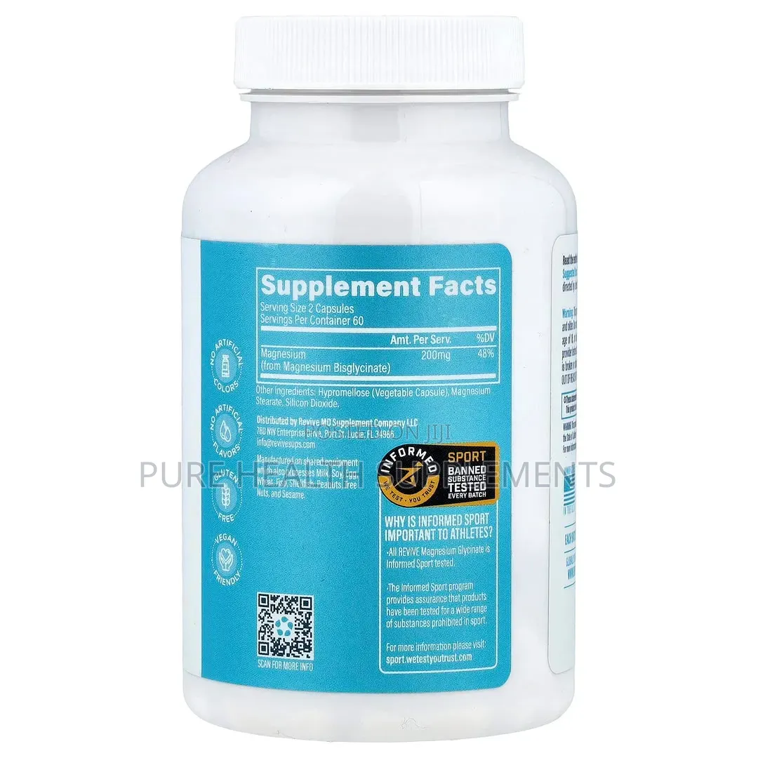Revive, Magnesium Glycinate 200mg, (100mg Per Capsule) 120 Veg Caps