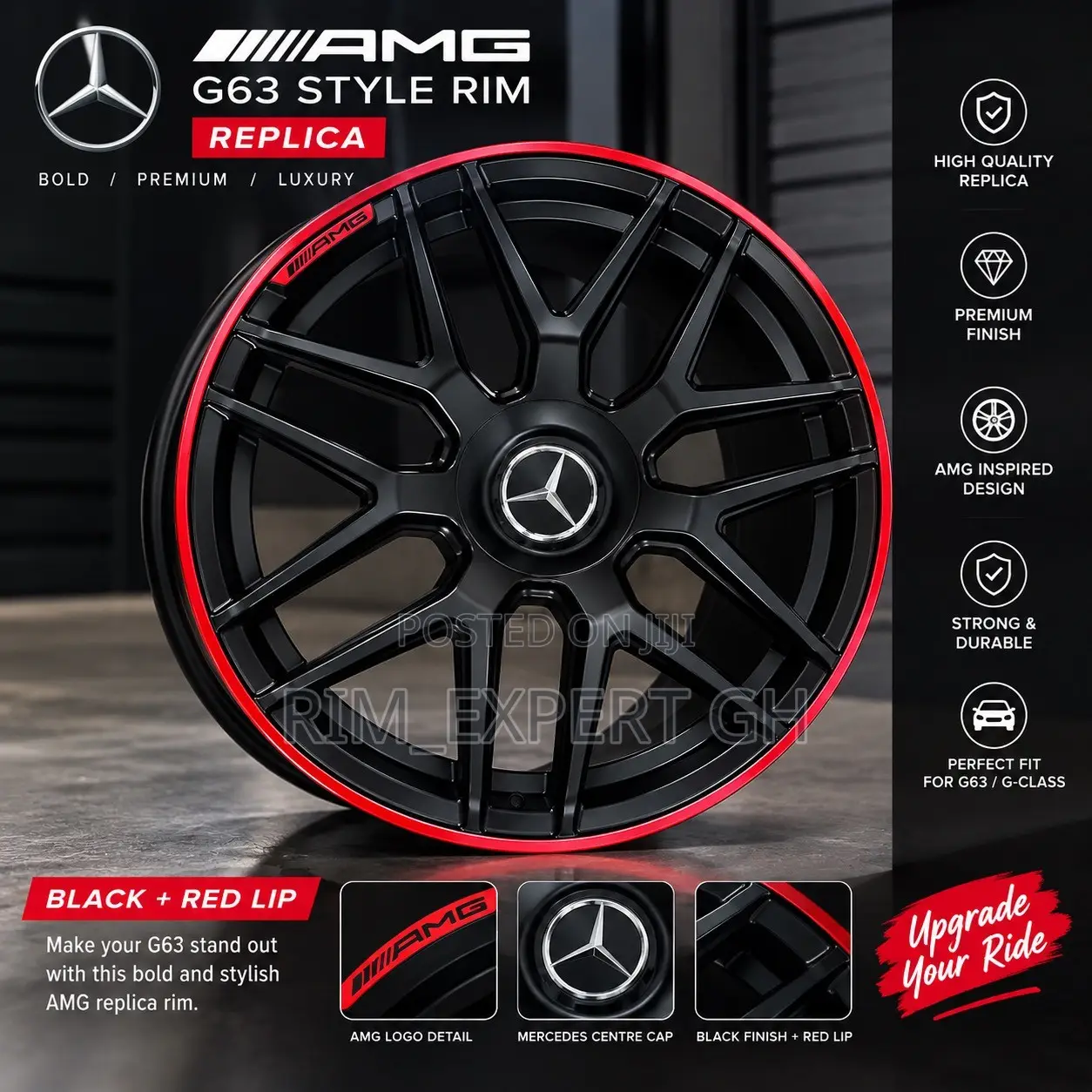AMG G63 Rim — Black With Red Accent