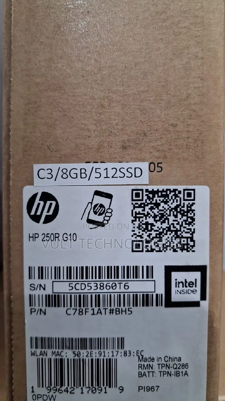 New Laptop HP 250 G10 8GB Intel Core i3 SSD 512GB