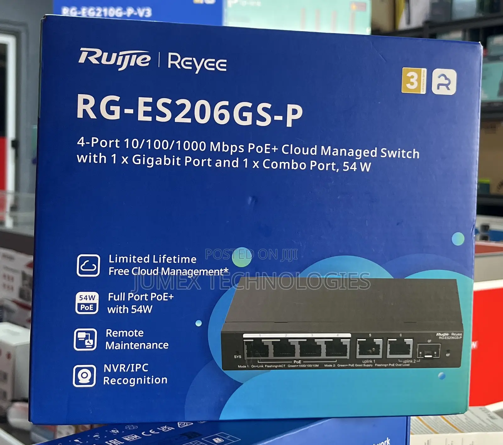 Ruijie Rg-Es206gs-P 4-Port Gigabit Cloud Manage Switch 54w