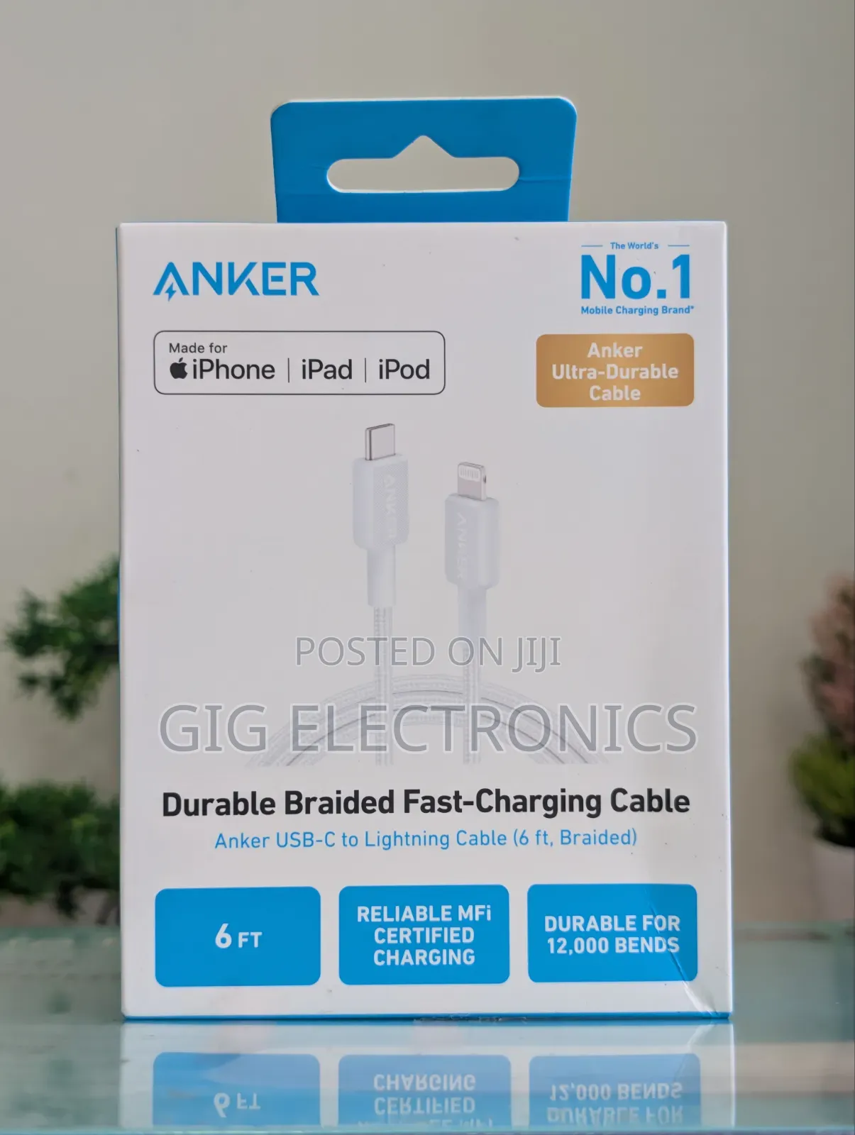 Anker 322 A81B6H21 USB C to Lightning Cable 6ft Braided - White