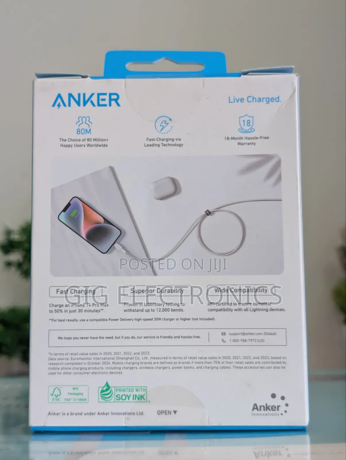 Anker 322 A81B6H21 USB C to Lightning Cable 6ft Braided - White