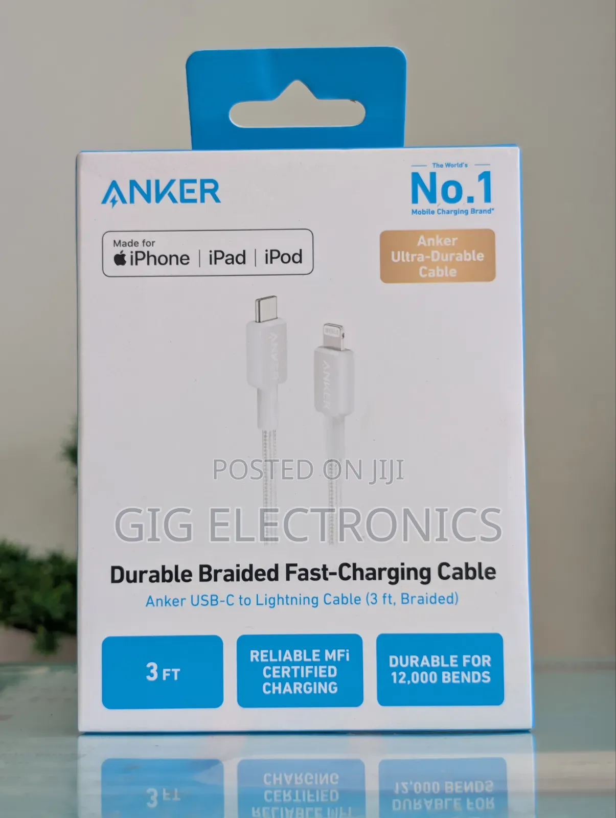 Anker Bio-Braided USB-C to Lightning Cable (White, 3')