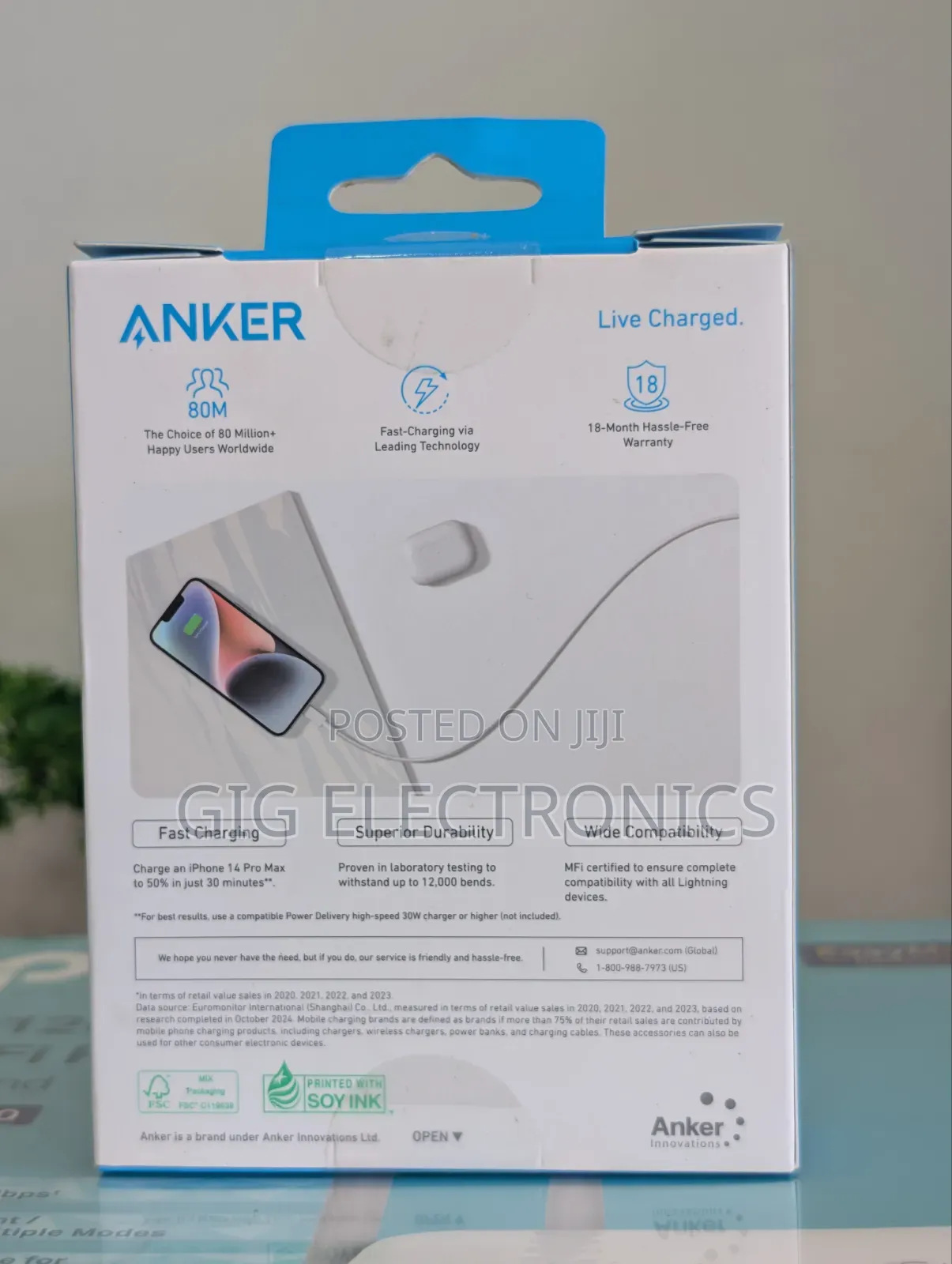 Anker Bio-Braided USB-C to Lightning Cable (White, 3')