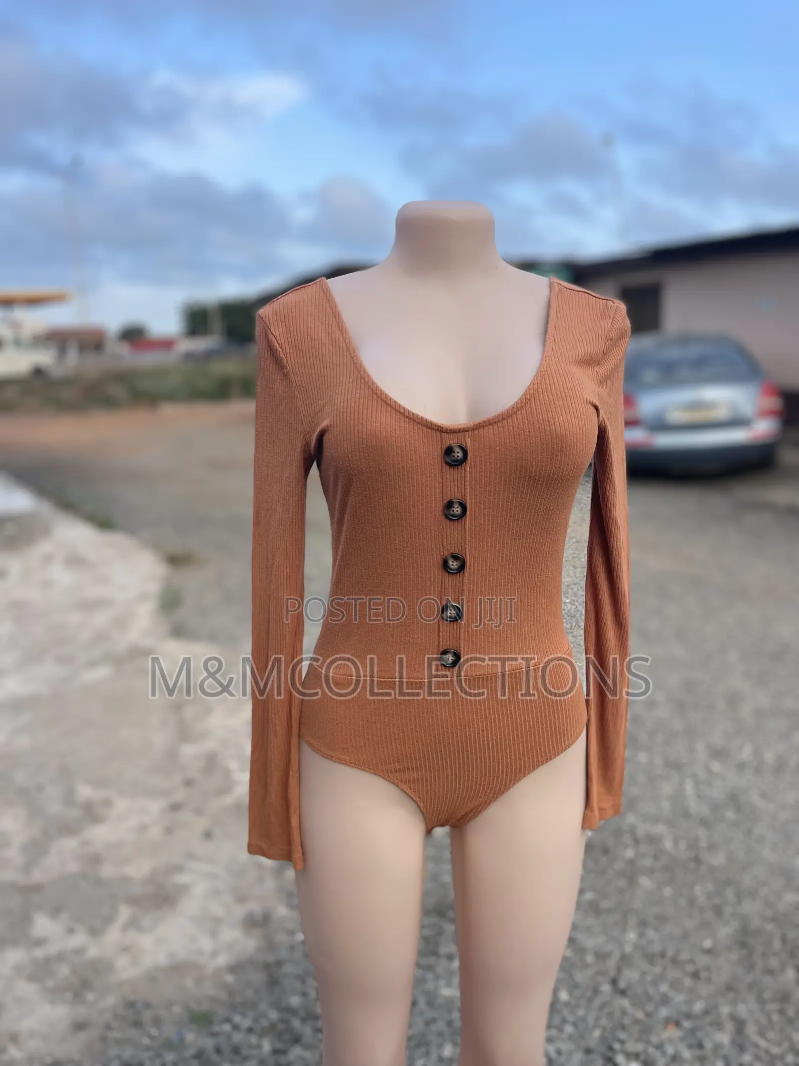 Women's Ribbed Button-Front Bodysuit Long Sleeve