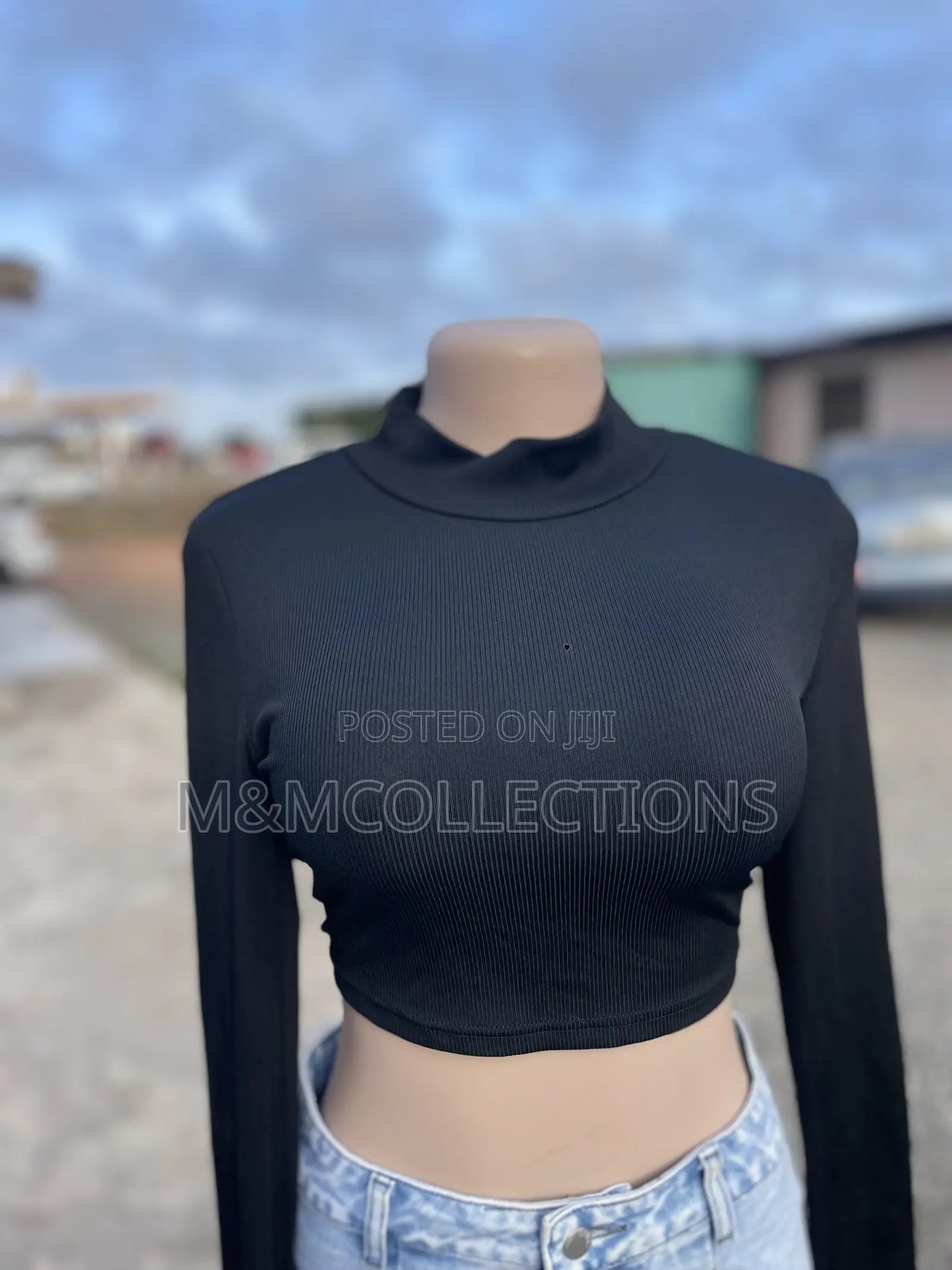 Black Long Sleeve Crop Top