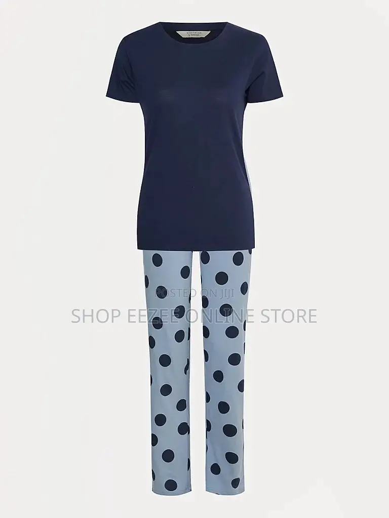 Ladies Blue Spotted Short Sleeve Pyjamas