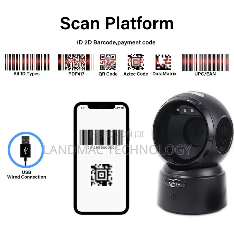 Desktop BT, Wireless and Rechargeable Barcode Scanner Platform Device