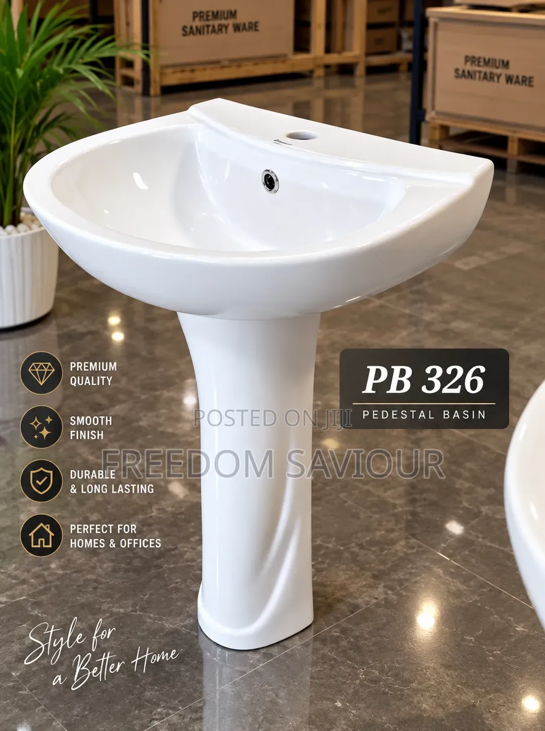 PB 326 Premium Pedestal Basin — Elegant Design for Modern Bathrooms