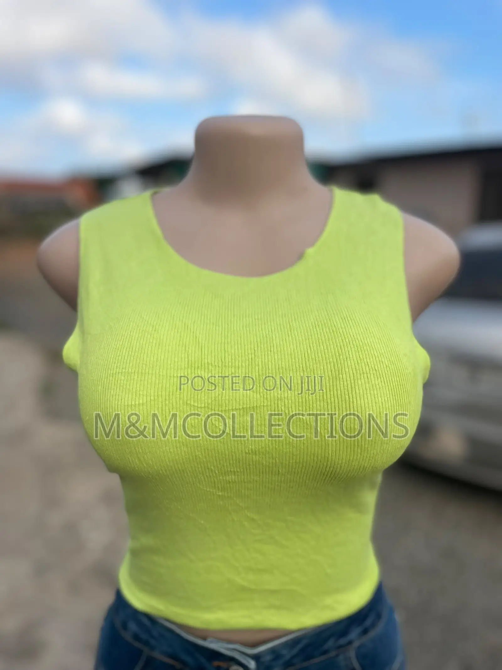 Women's Ribbed Sleeveless Crop Top Neon Green