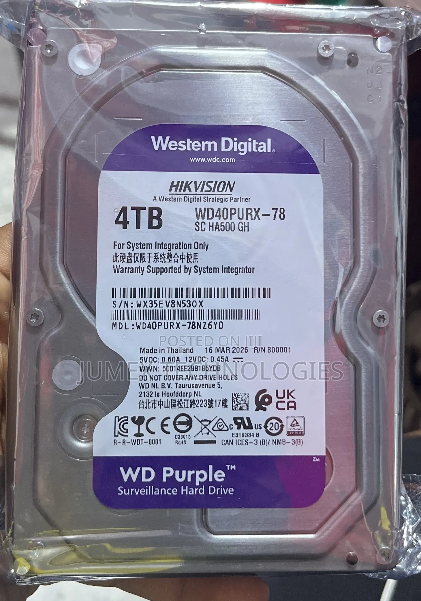 4tb Surviellance Hard Drive Wd Purple Wd40purx-78 HDD Hikvision